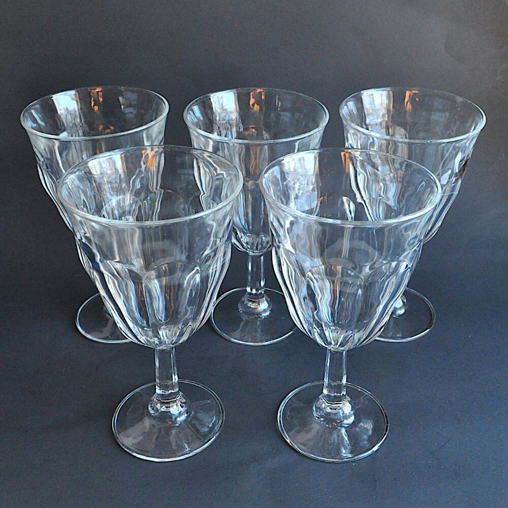AS IS Lot 5 Duralex Picardie 10 oz Wine Water Goblets Stemware Footed Glasses